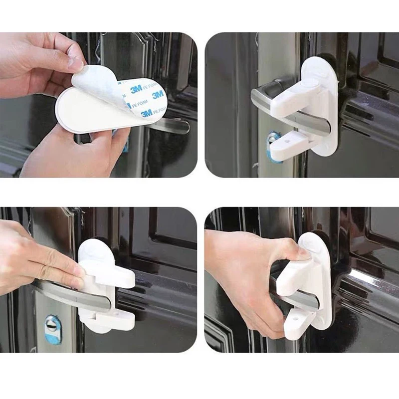 1/4pcs Door Lever Lock Anti-open Handle Child Baby Safety Locks Punch-free Multifunction Hidden Button Buckle Safety Lock Latch