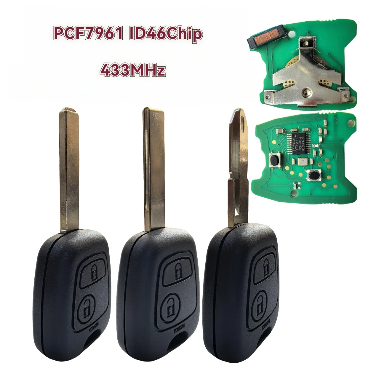 2-Tasten-Fernbedienungsschlüssel mit ID46 PCF7961 Chip, 433 MHz, für Peugeot 107, 206, 207, 306, 307, 407 und Citroen C1, C2, C3, Saxo, Xsara, Picasso – Detail 2
