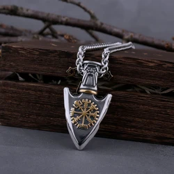 Vintage Viking Vegvisir Compass Rune Spear Necklace Stainless Steel Men's Charm Odin Valknut  Amulet Pendant Fashion Jewelry