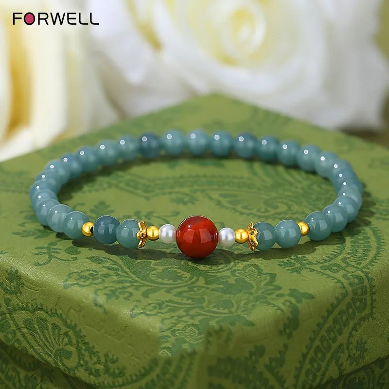 

Браслет из натурального голубого нефрита FORWELL для женщин, элегантное и простое украшение из бусин, подарок на День святого Валентина