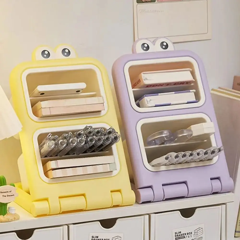 

Removable Desktop Slanting Organizer Large Capacity Cartoon Cosmetics Storage Box Divided Colorful Brush Storage Container