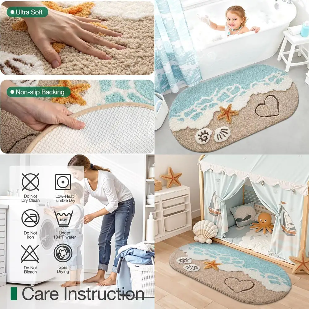 

Extra Large Soft Non-Slip Bath Mat, Ocean-Themed, Quick Dry, 30x60