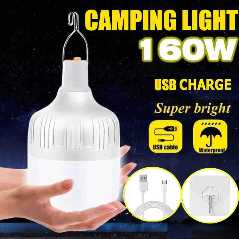Portable LED Camping Light USB Rechargeable Flashlight 3 Lighting Modes Bulb For Outdoor Camping Fishing Emergency Tent Lantern