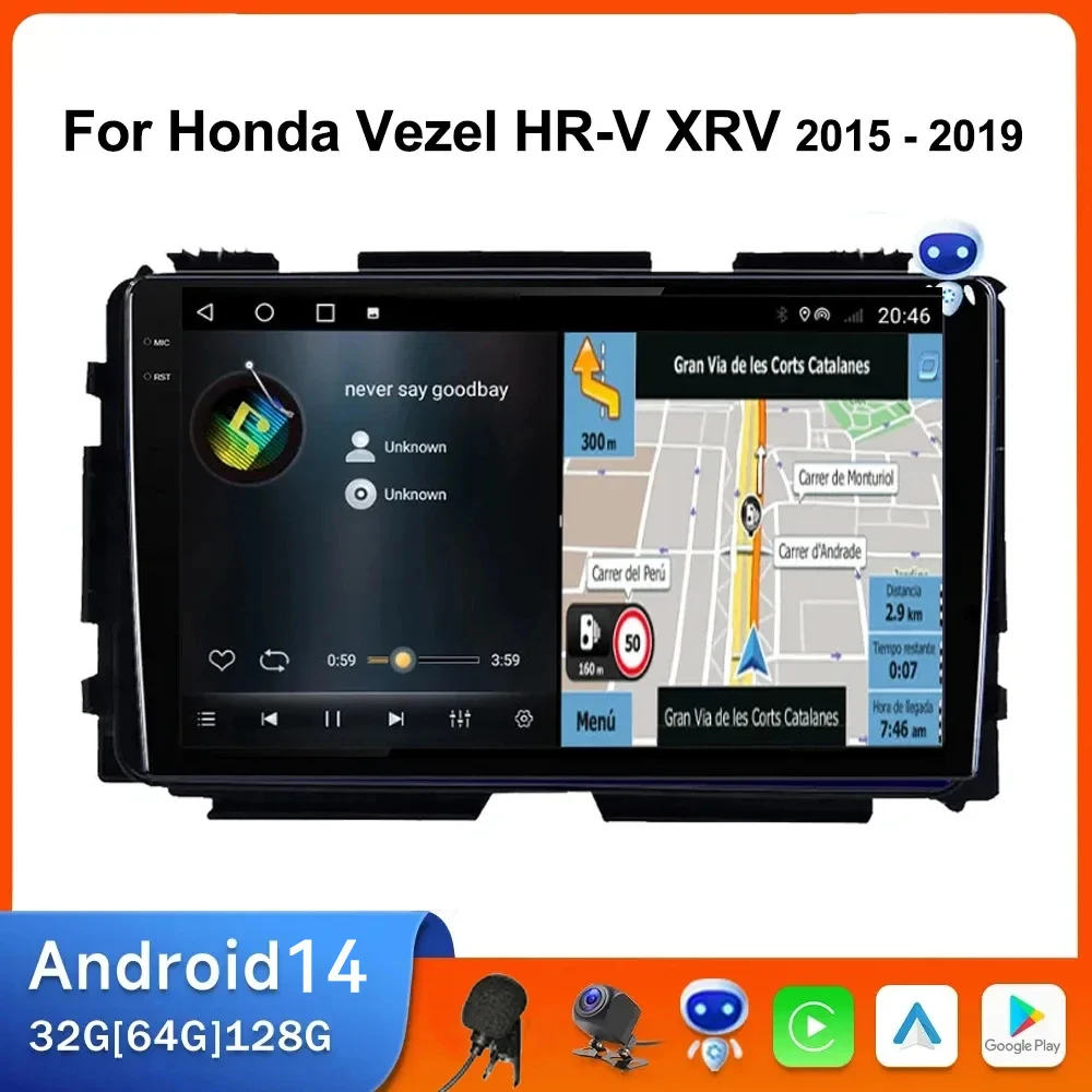 

Android 14 GPS BT мультимедийный плеер для Honda HR-V HRV XRV Vezel 2013 2014 2015 -2019 автомобильное радио беспроводной Carplay стерео 4G + 64G