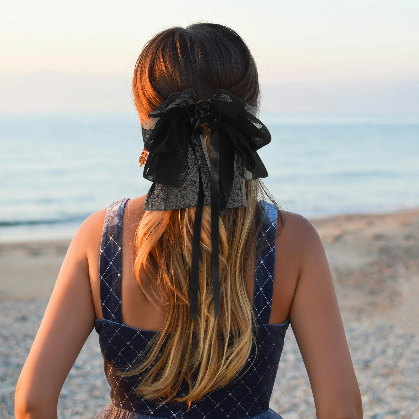 

2Pcs Mesh Bow Claw Clips for Women Hair Accessories with Ribbon Design Claw Hair Bands bowknot clips fashion claw for thin