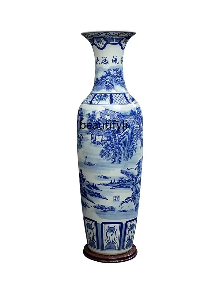 

Jingdezhen Ceramic Blue and White Porcelain Floor Vase Living Room TV Cabinet Chinese Decoration Decoration