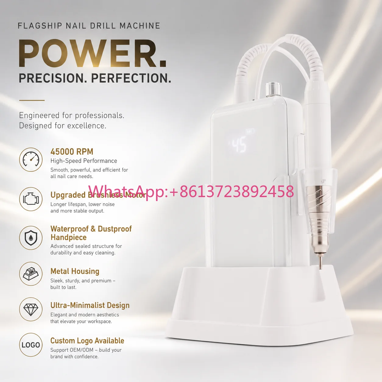 Heavy  45000 RPM Brushless Waterproof Rechargeable Nail Drill Machine IMD Electric E File for Acrylic Gel Polish Removal