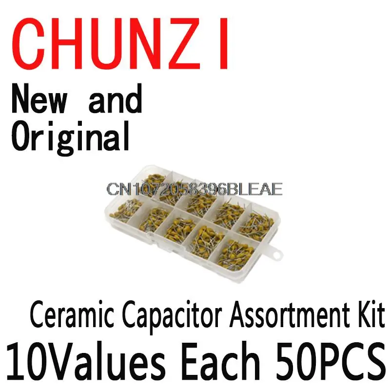 500PCS/lot Multilayer Ceramic Capacitor Assortment Kit 10Values*50PCS Ceramic Capacitors 50V 0.1uF-10uF(104~106)