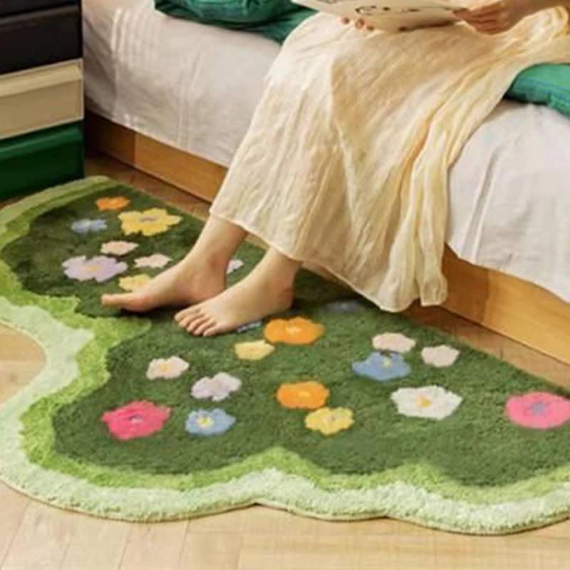 

Green Large Room Rug Flowers Decoration for Bedroom Like Cashmere Dirt Resistant Rugs Non-slip Floor Mats Home Carpets Living