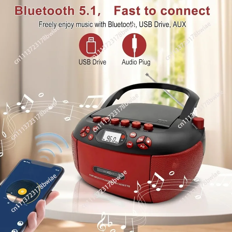 Vintage CD Player Student Tape Player Bluetooth Album Disc CD Player with FM Radio