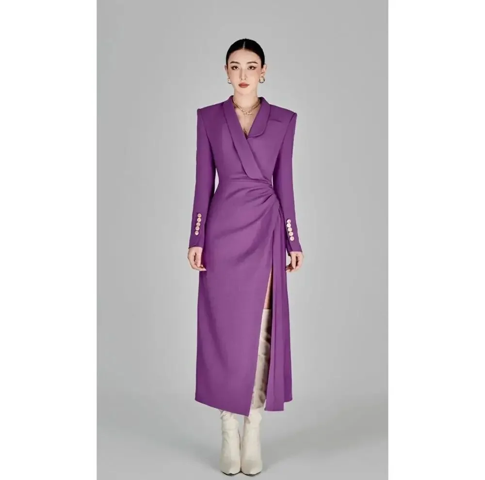

New Women Purple Overcoat Suit Blazer Trench Coat Jacket Formal Prom Dress Custom Made One Piece
