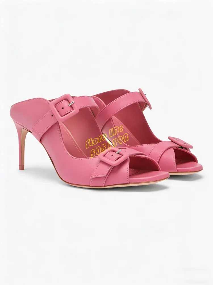 Buckle Strap Open Toe Slippers Stiletto Thin High Heel Slip On Shallow Matte Leather Runway 2026 Spring Women Dress Shoes