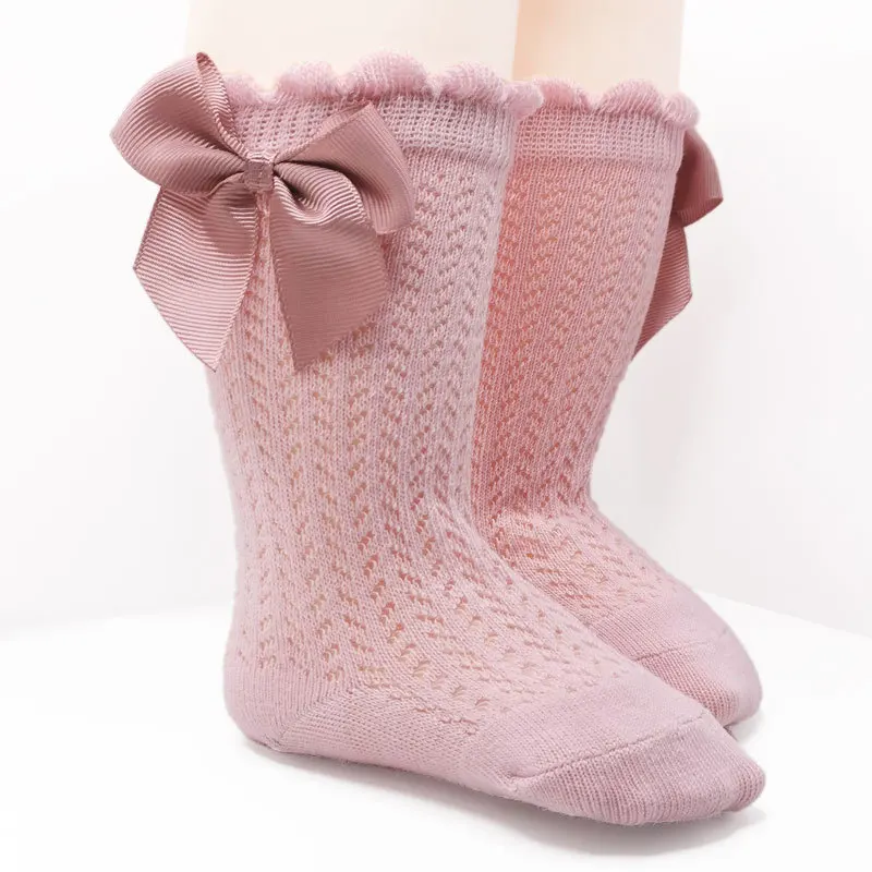 Baby Girls' Lightweight Summer Socks – Breathable Mid-Calf Socks with Delicate Bows, Mesh-Knit Ventilation for Newborns &Infants