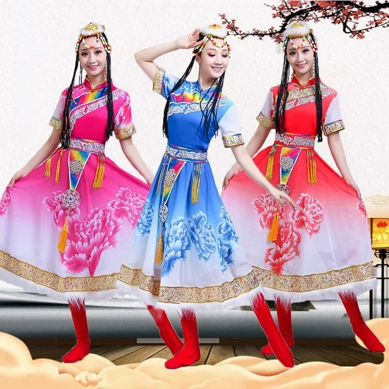 伝統チベット民族舞踊衣装中国の民族舞踊ウォータースリーブモンゴル衣装女性古典国家ダンスドレス