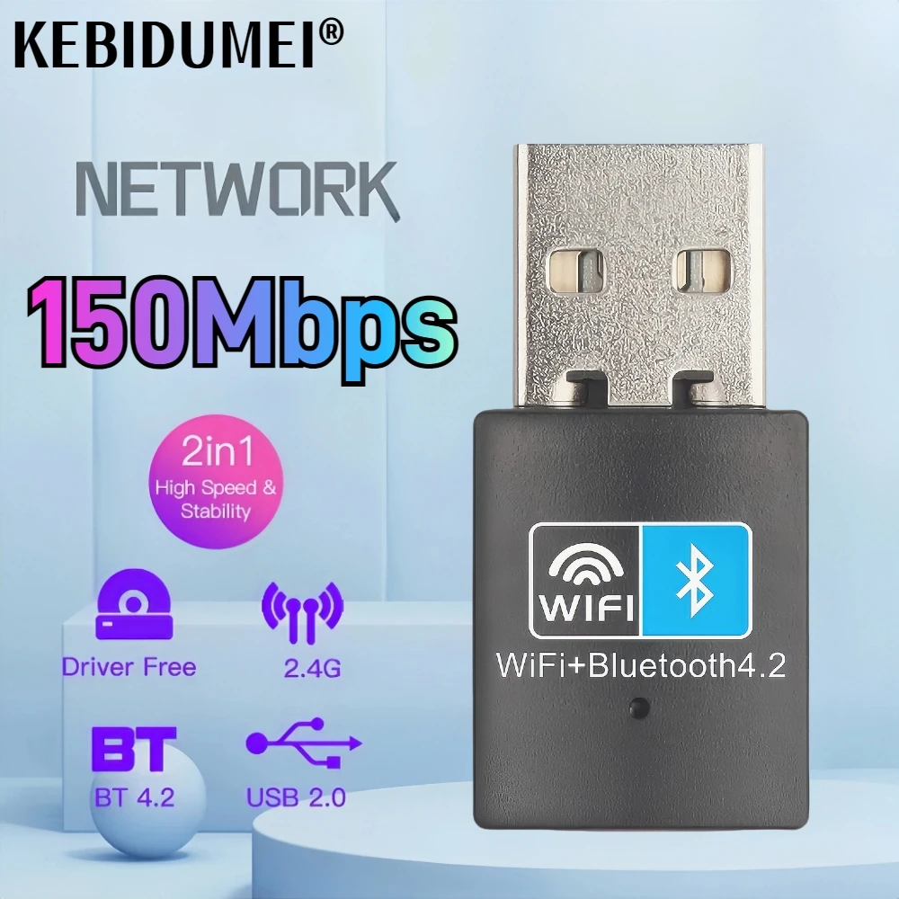 150Mbps WiFi Bluetooth-compatible Wireless Adapter USB Adapter 2.4G V4.2 Dongle Network Card RTL8723 for Laptop PC Desktop