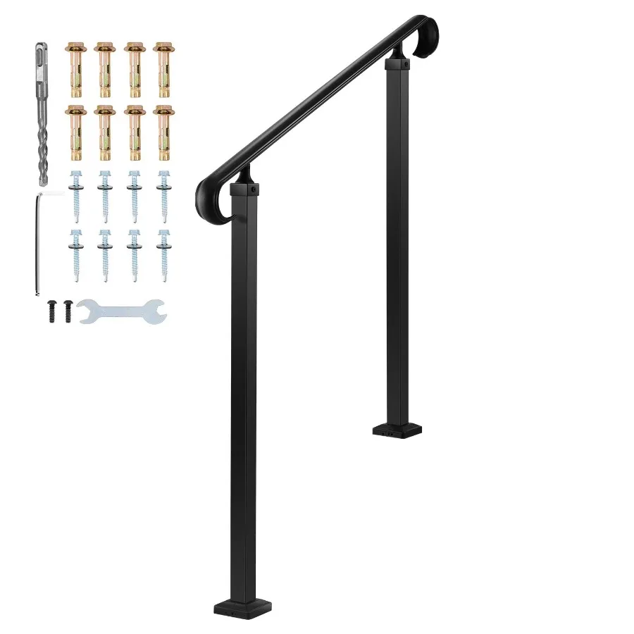 

Handrails for Outdoor Steps 2-3 Step Adjustable Height Carbon Steel Transitional Handrail with Installation Kit Exterior Hand R