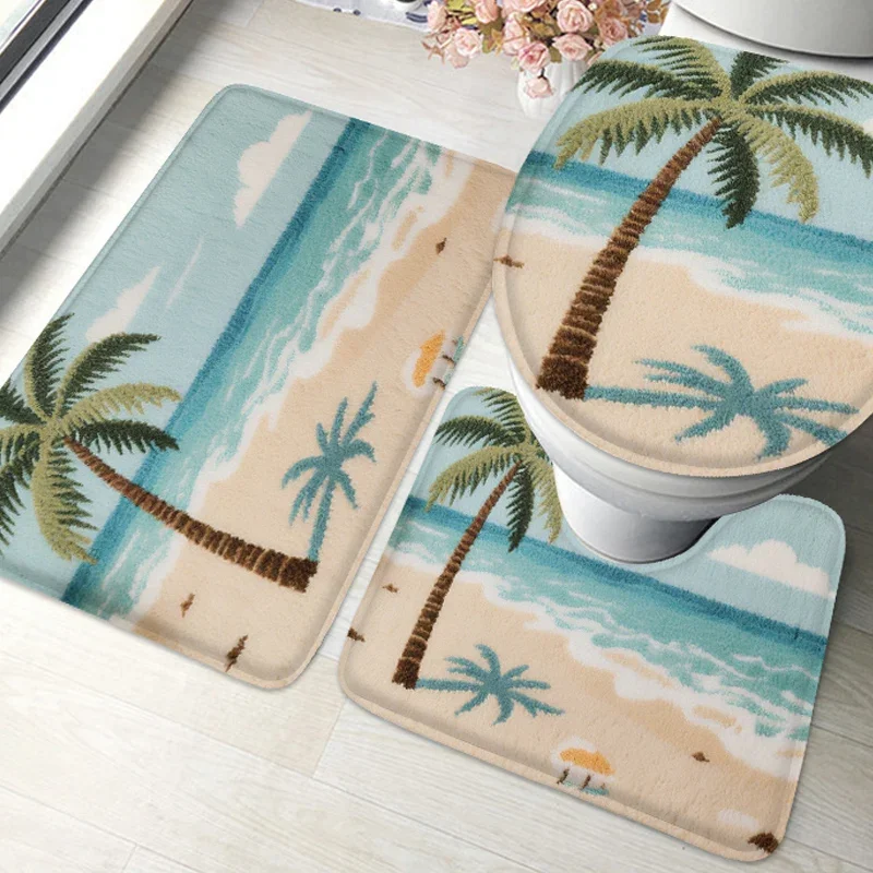 

3pcs flannel bathroom door mat, carpet, toilet lid mat, bathroom anti slip mat, bathtub absorbent U-shaped foot mat