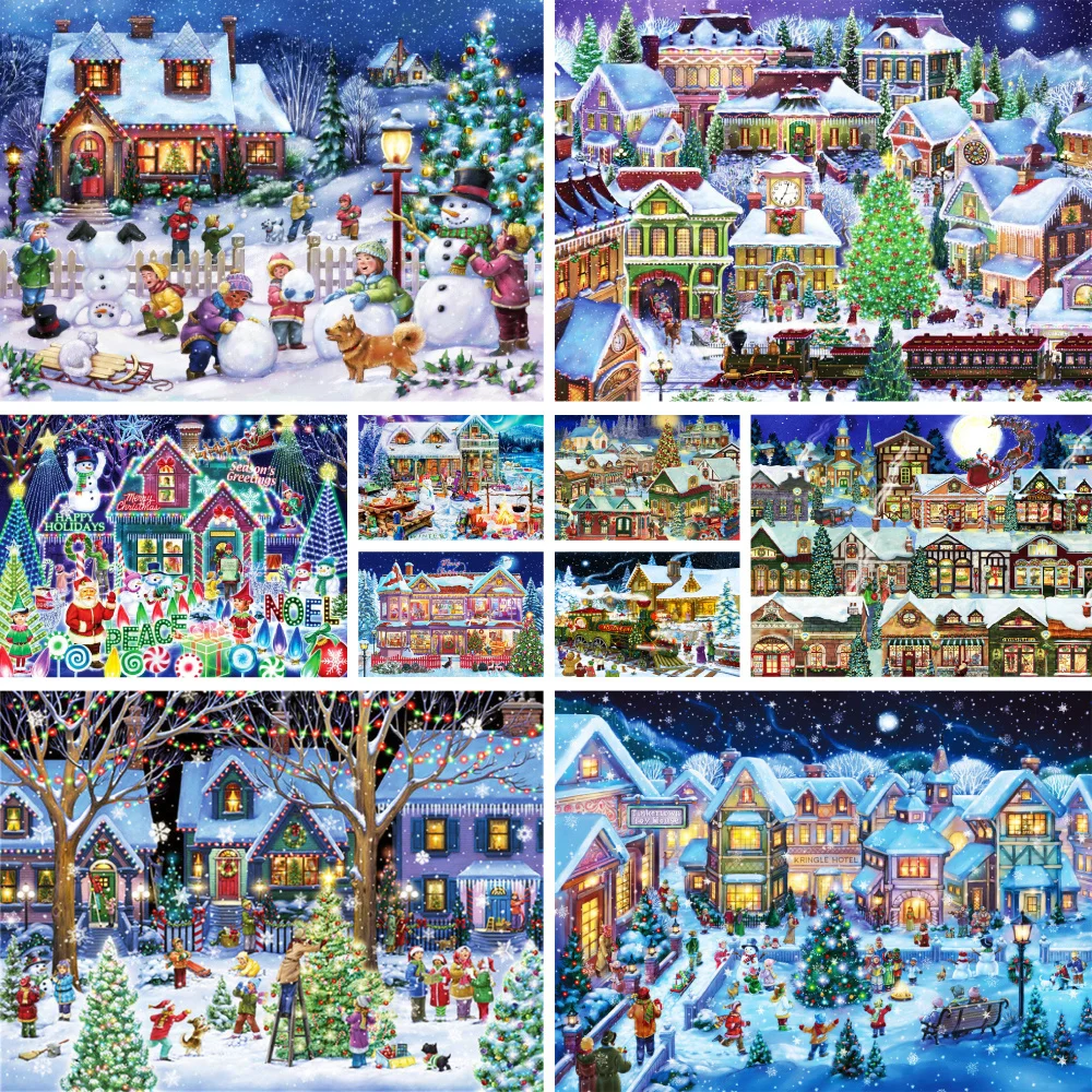 Landscape Christmas Printed Fabric Cross Stitch Embroidery Complete Kit Painting Hobby Sewing Knitting For Adults Needle Stamped