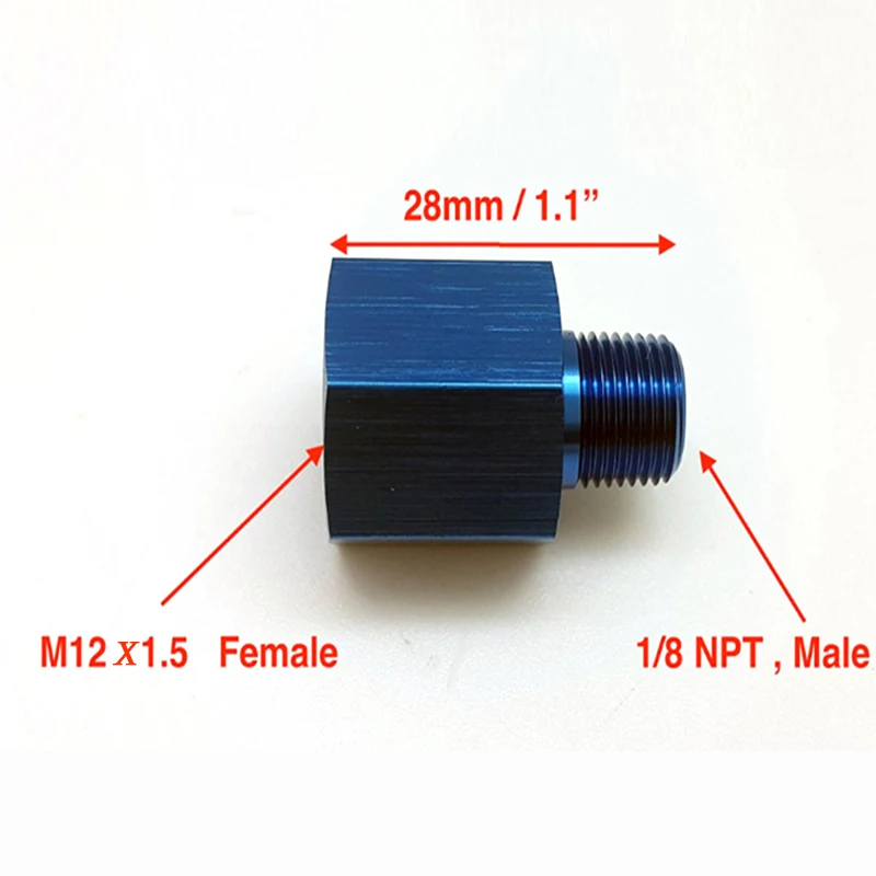 Universal Aluminum Fitting Pressure Gauge Sensor Sender Thread Reducer Adapters M12x1.5 to 1/8 NPT, Female M12 P1.5 to Male 1/8