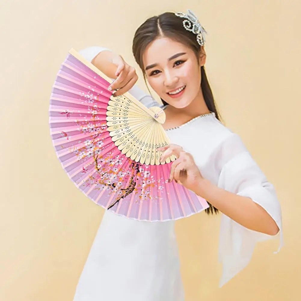 Long Lasting Bamboo Folding Fan Decorative Handheld Fan Chinese Style Bamboo Folding Hand Fan with Imitation Silk for Women