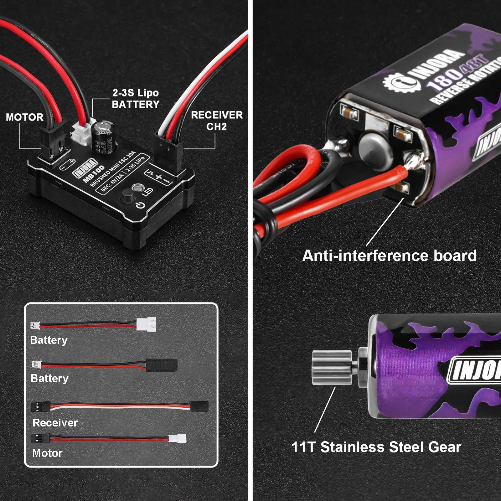 Матовый Мини-ESC MB100 20A с мотором 180 48т для 1/18 RC Crawler TRX4M