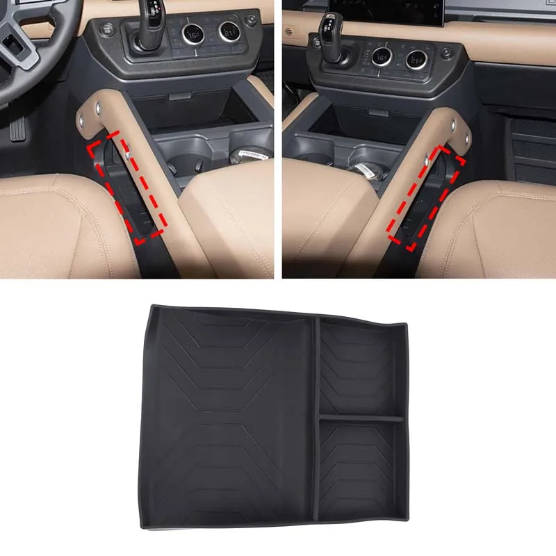 

For Land Rover Defender 90 110 2025 silicone black car central control lower storage box mobile phone tray interior accessories