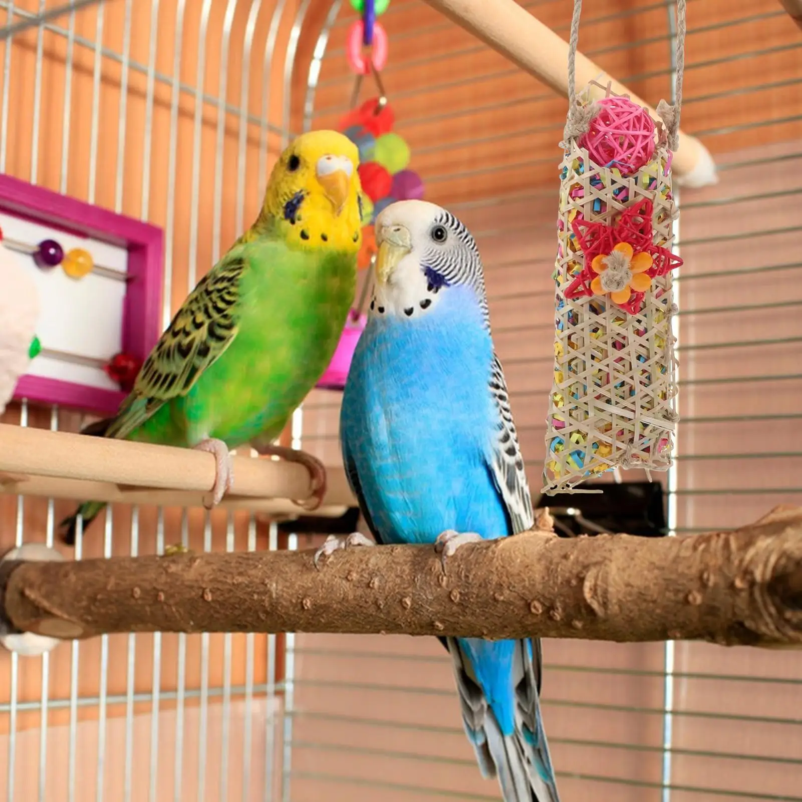 Bird Chew Toys Bird Parakeet Foraging Paper Shredder Toys Colorful Rope Perch Swing Paper Cage Accessories Stand For Lovebird