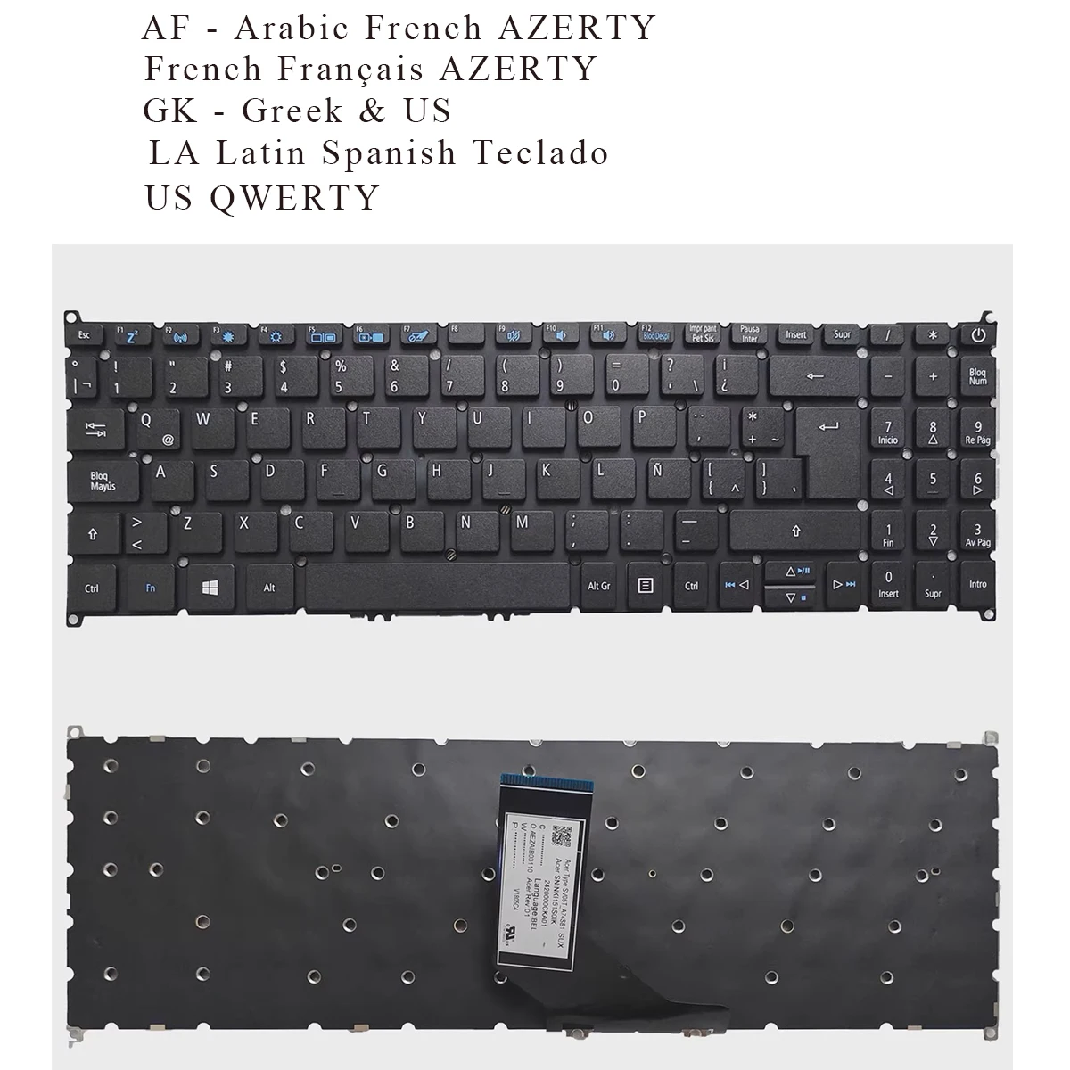 Nuevo teclado árabe francés latino español griego de EE. UU. para Acer TravelMate N19Q8 P2 P215-51 P215-51G P215-52 52G P215-53 53G negro