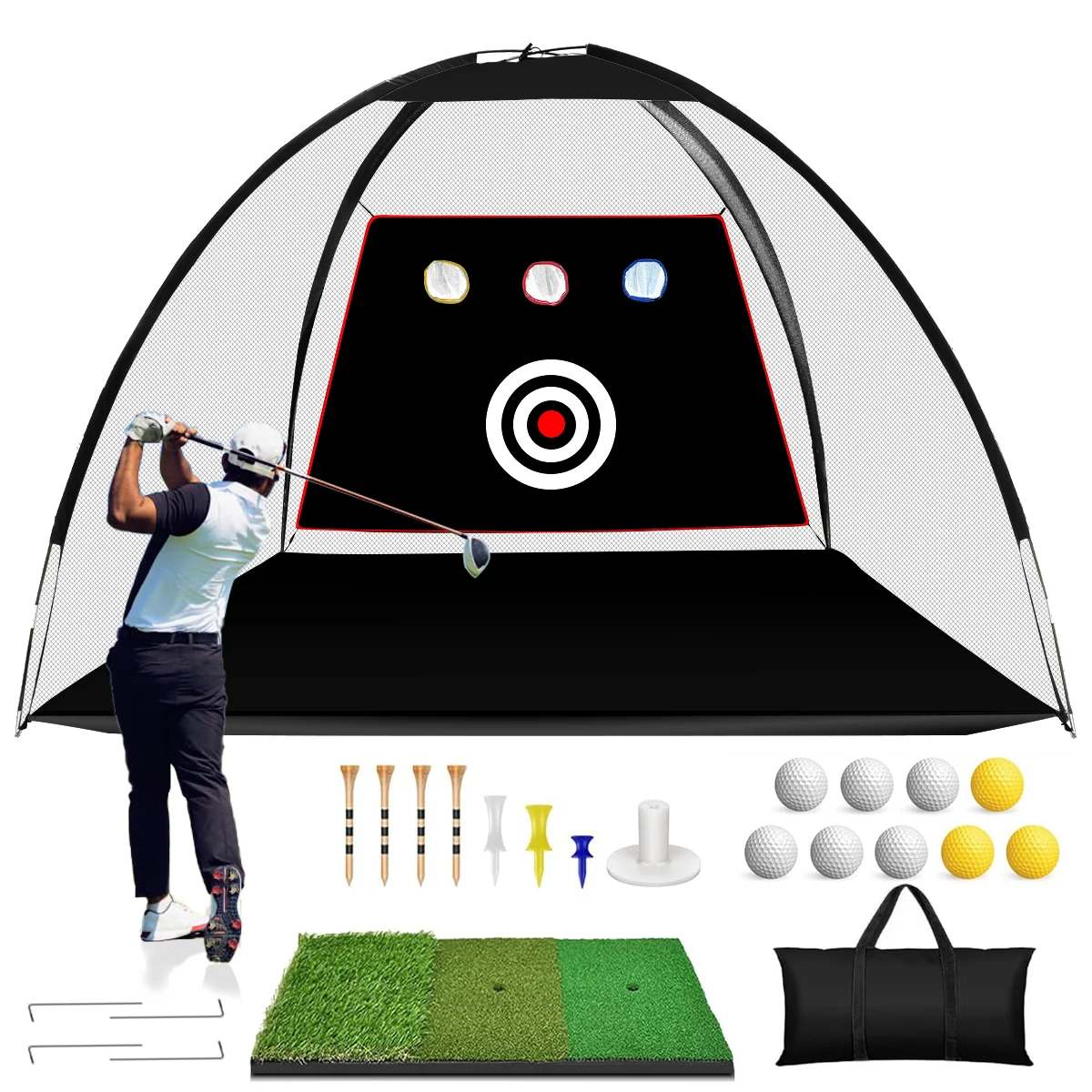 Golf Hitting Net Golf Practice Net 10X7FT Golf Training for Backyard Driving Chipping Swing with Multiple Impact Target