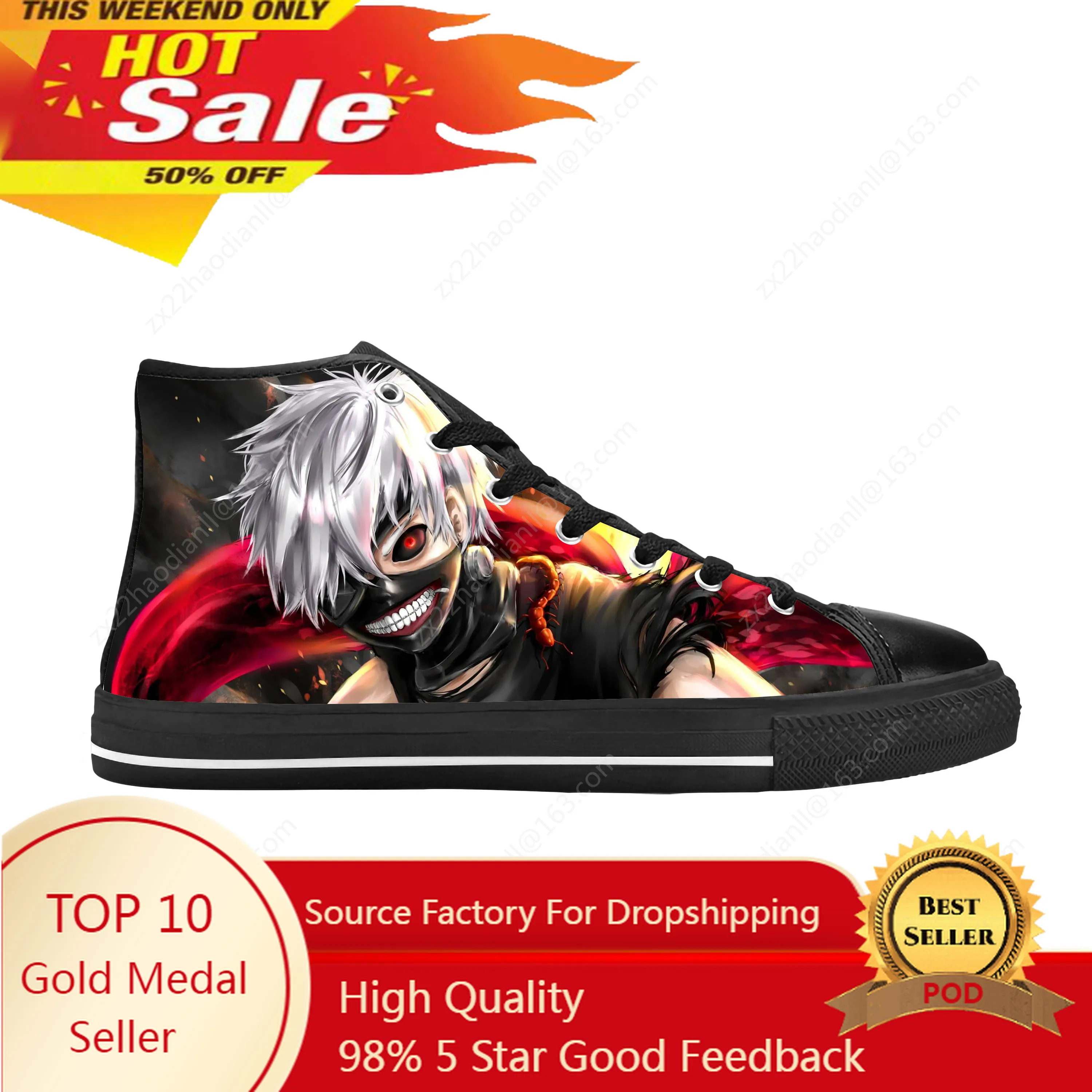 Hot Japanese Anime Cartoon Tokyo Ghoul Kaneki Ken Casual Cloth Shoes High Top Comfortable Breathable 3D Print Men Women Sneakers