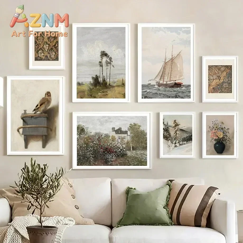 Scandinavian Goldfinch Tapestry Abstract Landscape Wall Art Minimalist Print Canvas Painting Posters for Bedroom Home Decor