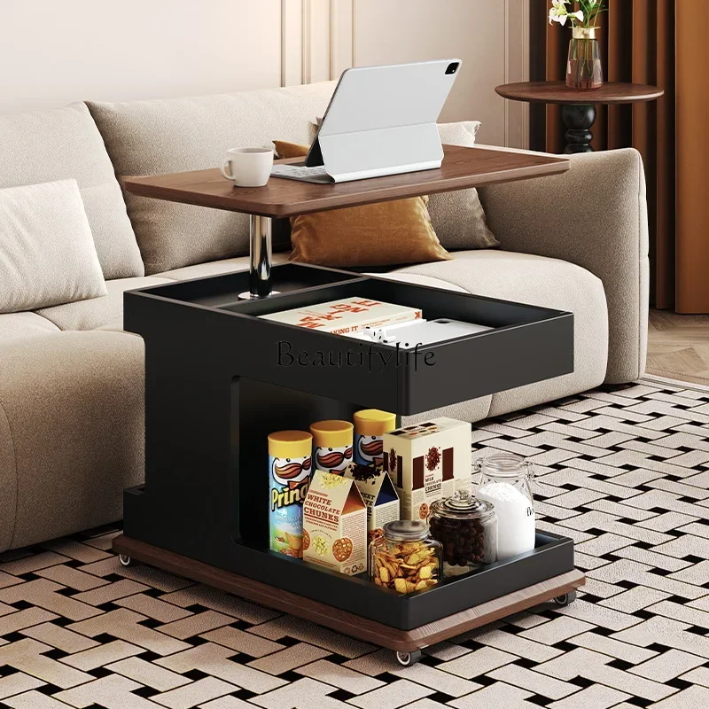 NN Italian minimalist solid wood trolley side table, movable lifting side table