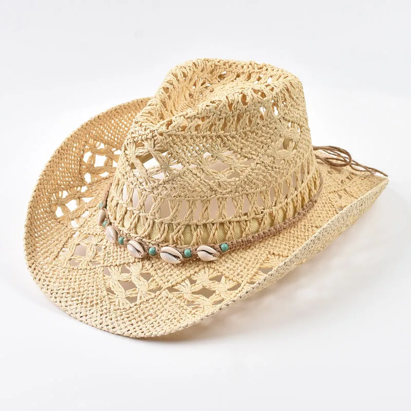 Strohhut für Damen, Sommerhut mit Muscheldekoration, Strandhut, ausgehöhlter Sonnenhut mit breiter Krempe, Chapeu Panama Feminino – Detail 5