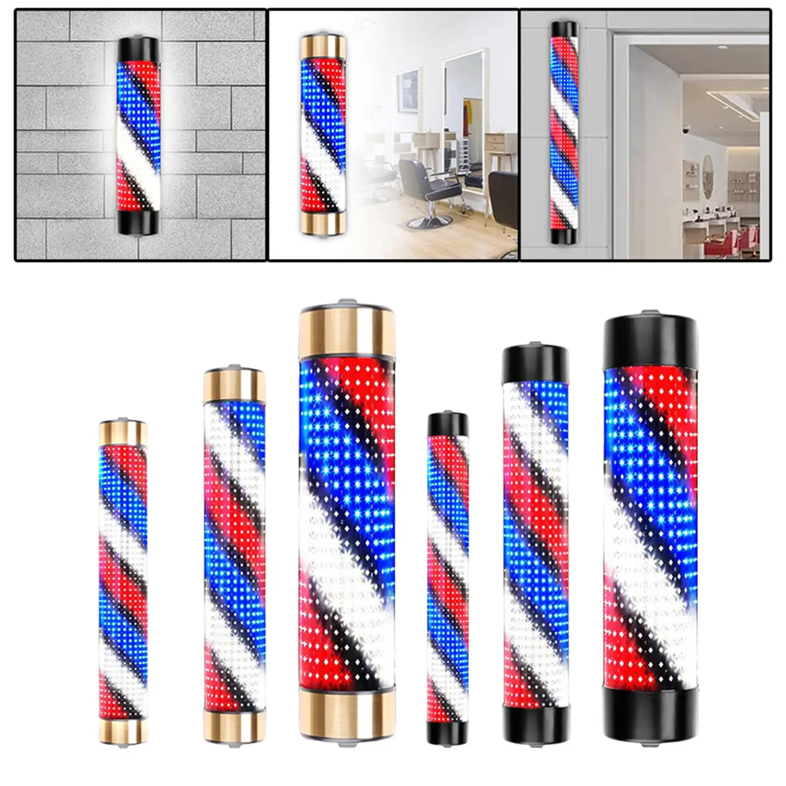 Waterproof Barber Shop Pole Rotating Light Hair Salon Indoor Neon Signs Wall Mounted Lighting Hairdressing Stripes Lights