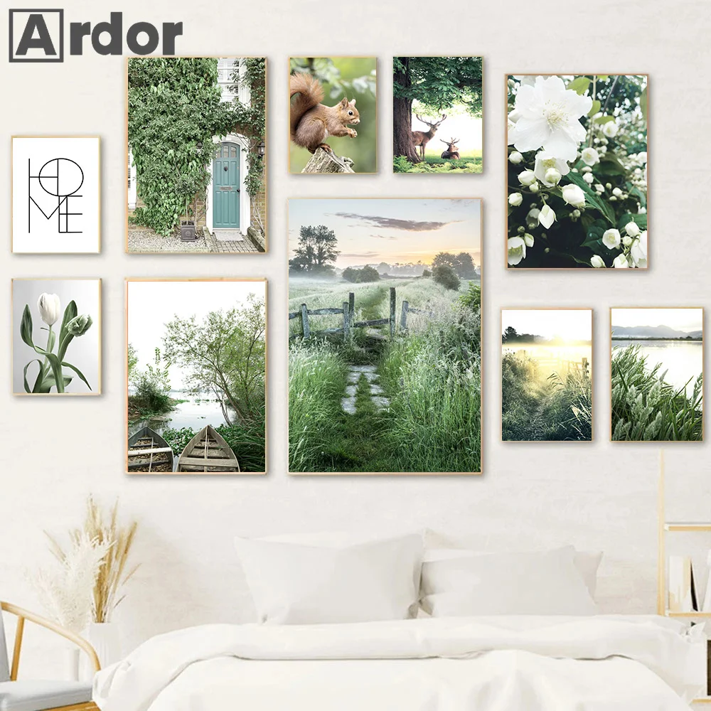 

Nature Landscape Picture Canvas Painting Wall Art Posters Green Leaf Fresh Flower Scenery Print Modern Living Room Home Decor