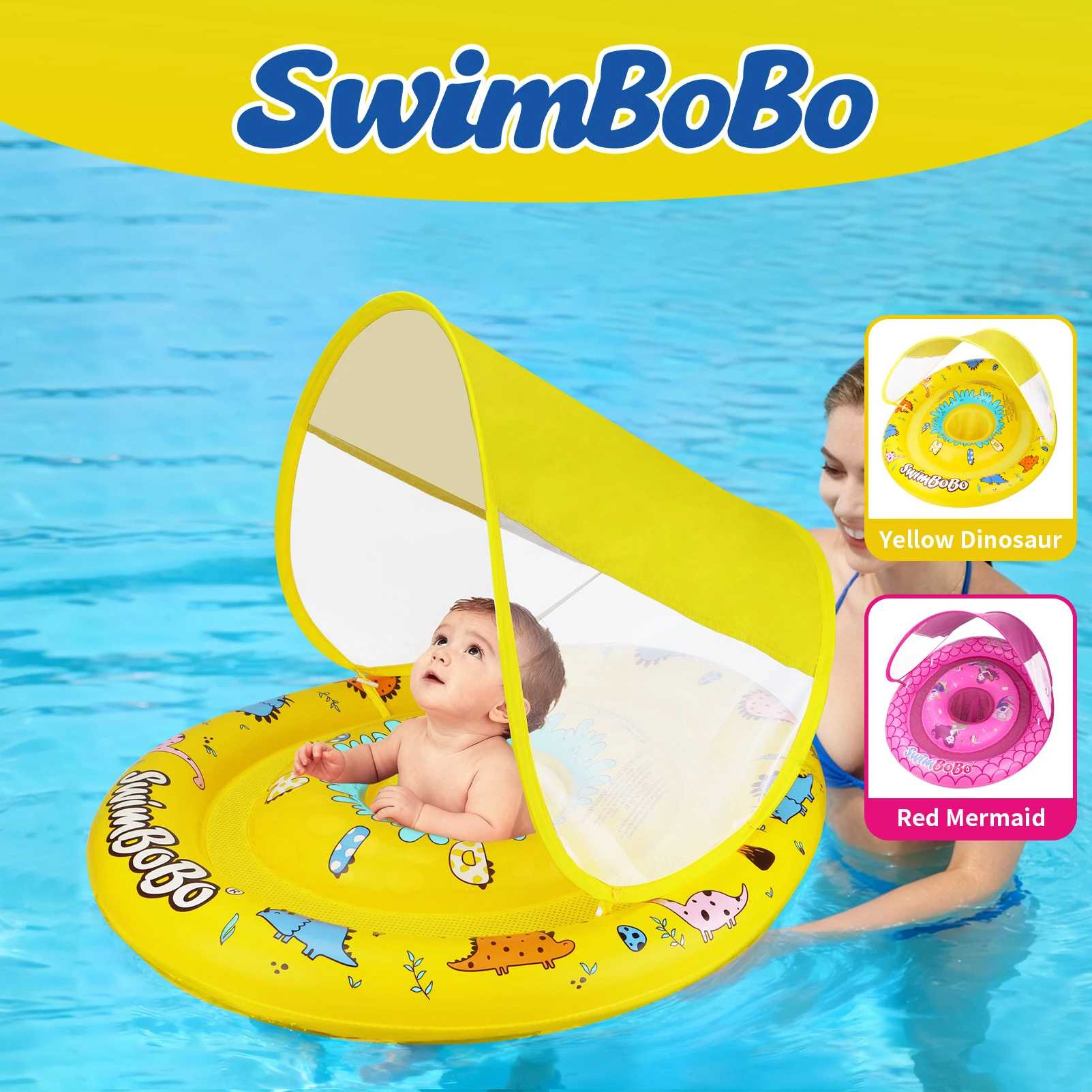 

Baby Pool Float with Canopy UPF50+ for Age 6-36 Months and Anti-Tip Safety Seat Dual Air Chambers Infl