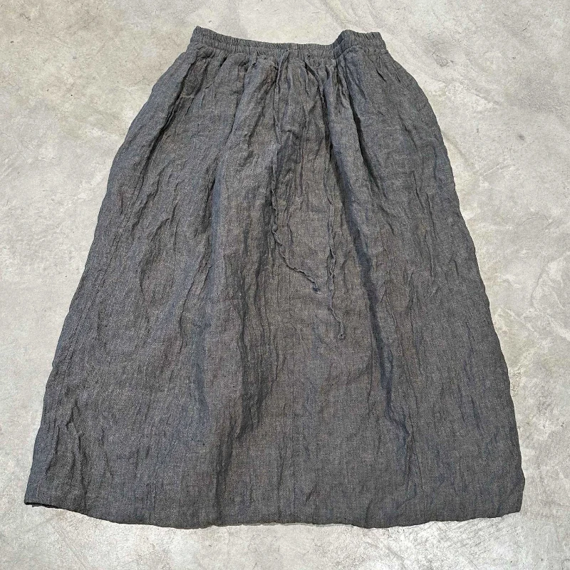 Women's Woven Linen Double-Layer A Line Causal Skirts Vintage Breathable Elastic High Waist Versatile Winter Layering Midi Skirt