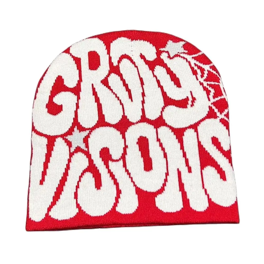 قبعة حياكة صوفية قوطية مع طباعة حروف ، قبعة هيب هوب دافئة ، غطاء رأس خارجي ، قبعة صغيرة Y2k ، قبعة أكريليك