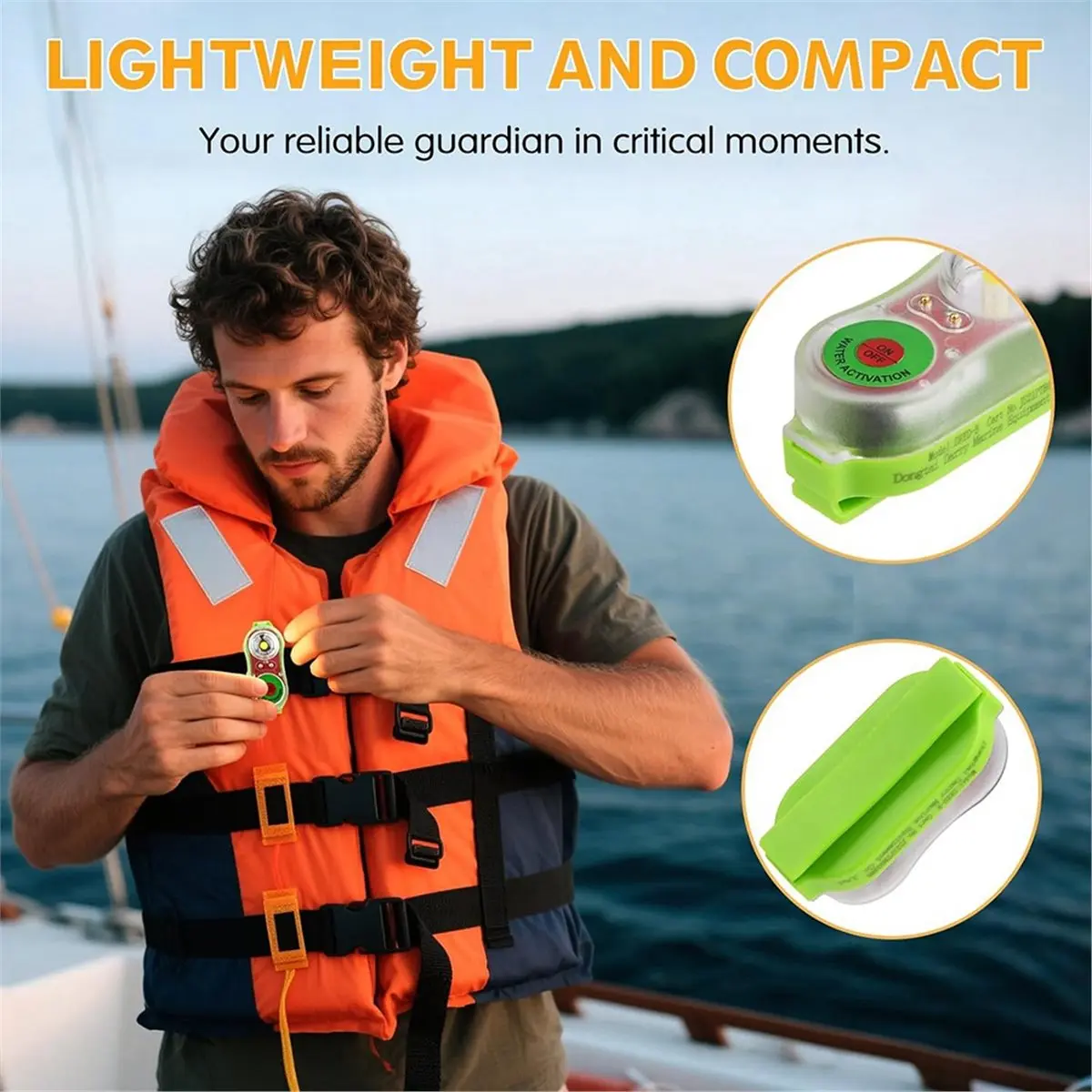 A74U Life Jacket Light,Water Activated Locator Light with 0.75cd Brightness,Equipment for Boating, Kayaking, Fishing DRYD-B