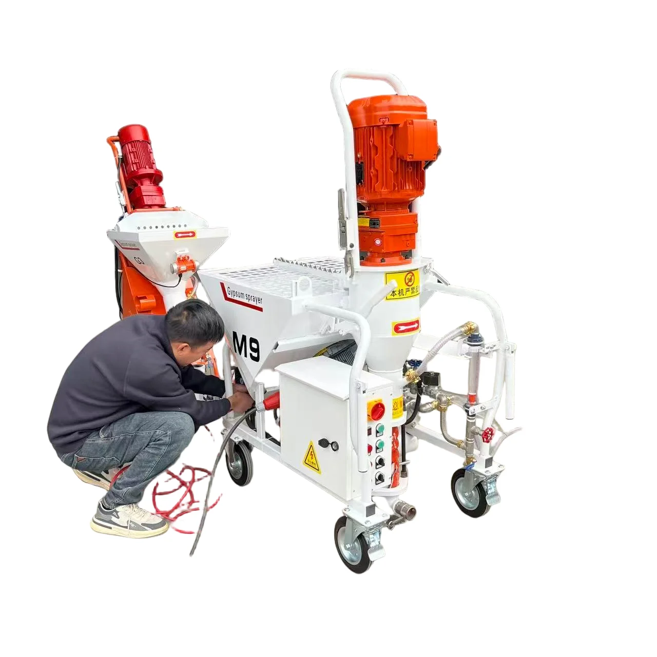 High Efficiency M9 Gypsum Sprayer Automatic Pump Plaster Machine Large Hopper Wall Render Mortar Spraying Construction Tool
