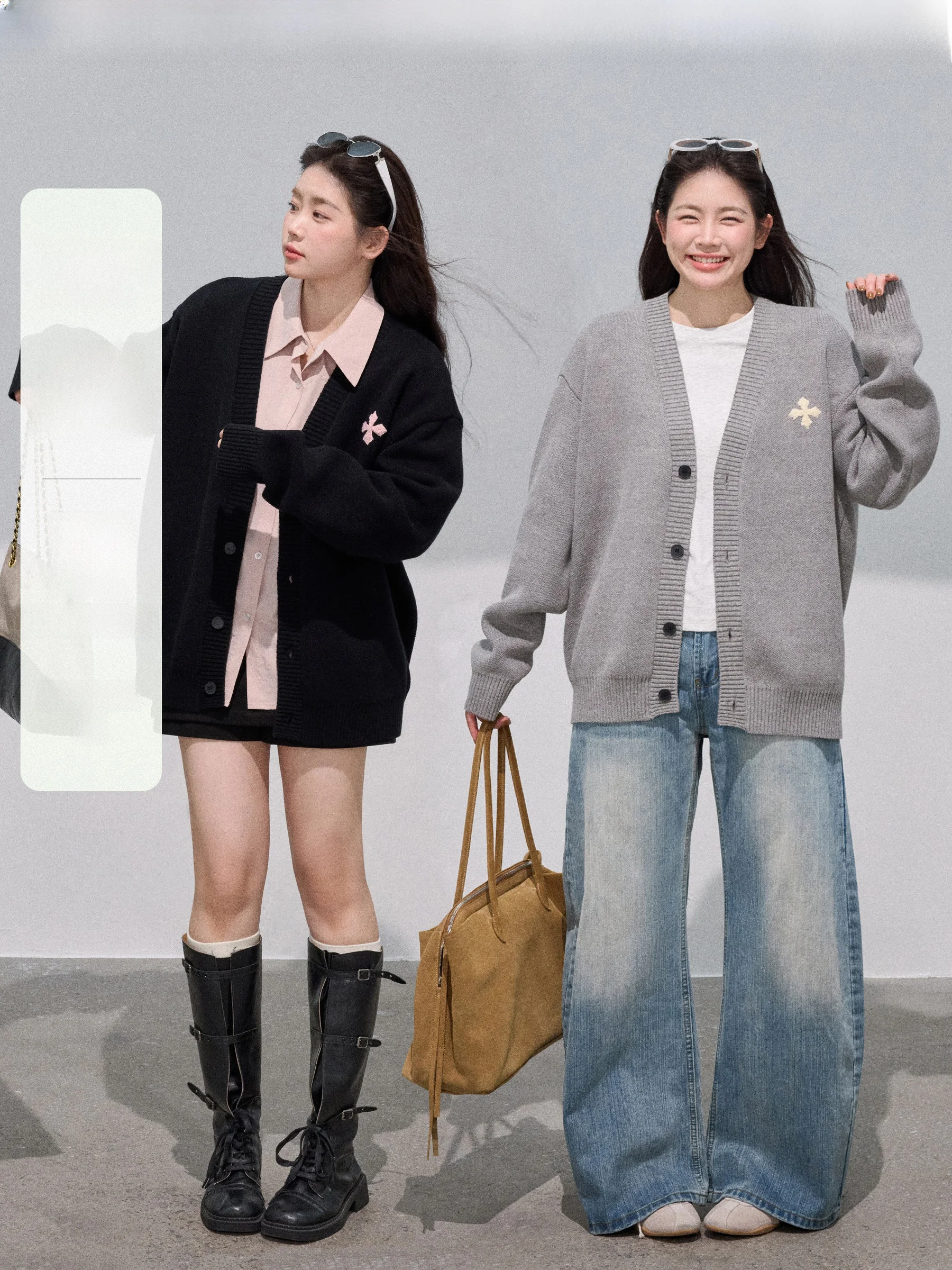 

Jiu Workop "YuE Pudding" Lazy Sle Loose Fit Slimming Knitwear Cardigan plus Size Long Sve Casual Cotton Blend