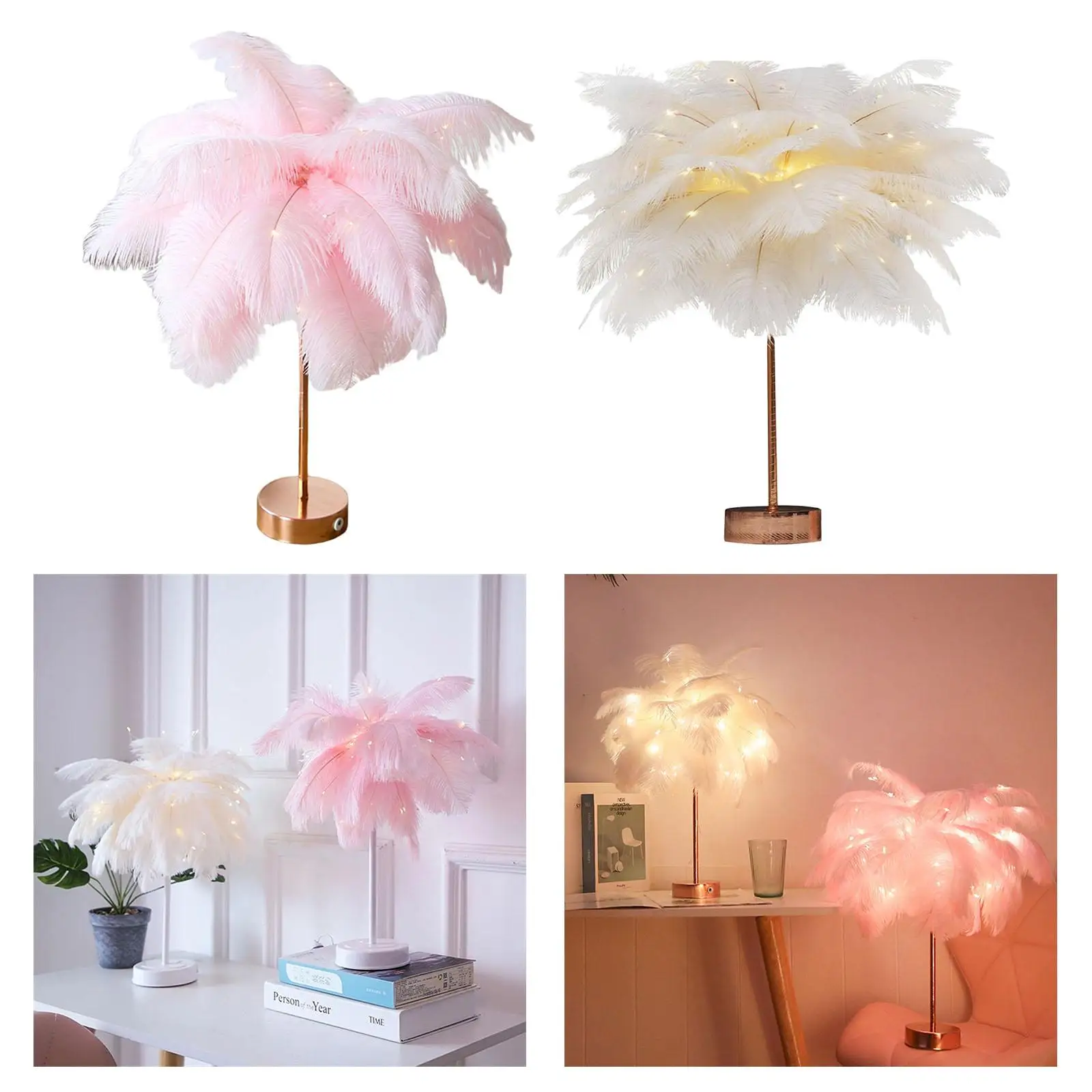 

Creative Feather Table Lamp Bedroom Dorm Sconces Indoor Lighting