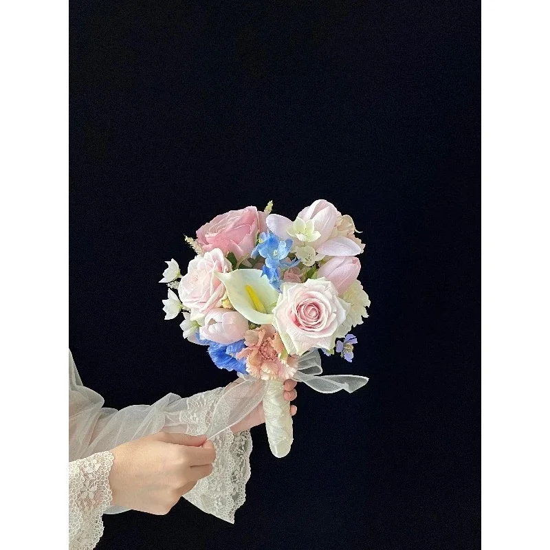 Blue and white bouquet bride wedding engagement certificate simulated flower fake flower photography props