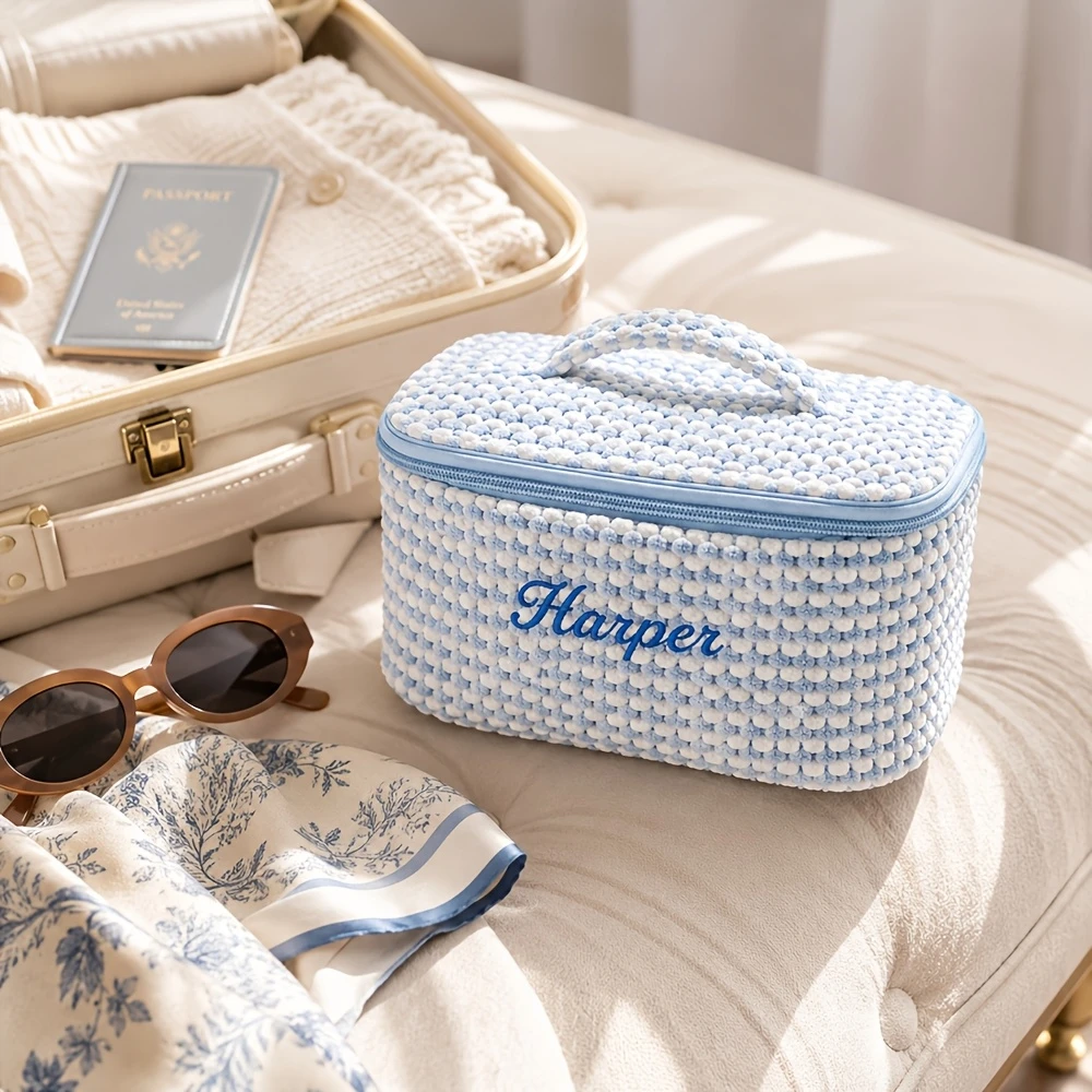 Embroidered Name Plush Makeup Bag, Soft Fluffy Travel Toiletry Storage Pouch,warm Delicate Gift for Mother’s Day Holiday Gifting