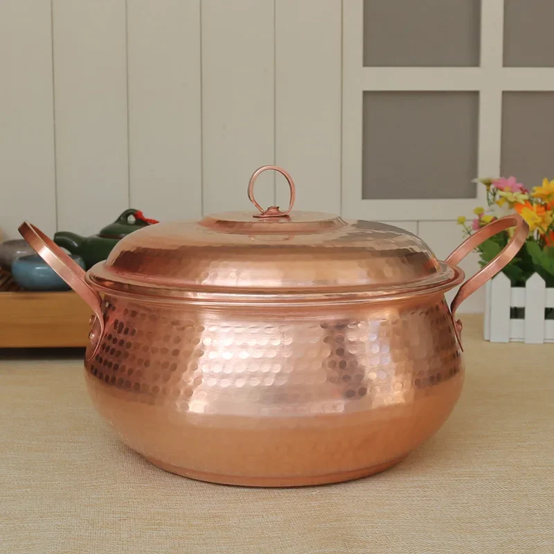 

Handmade Pure Casserole with Thick Purple Copper Kitchen Stew Pot with Cover Instant Noodles Hot Pot Large Capacity Soup Pot