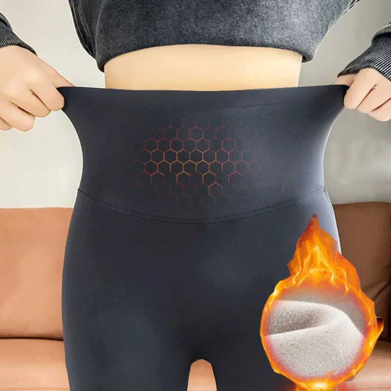 Solid Color Traceless Plus Velvet Leggings Female Elastic Tight Fitting Butt Lift Yoga Pants Woman New Thicken Warm Shark Pants