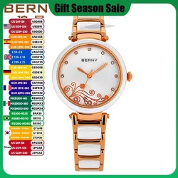 BERNY Women Quartz Watch Luxury Ceramic Band Elegant Ladies Morning Glory Design Waterproof Relogio Feminino Reloj Wristwatches