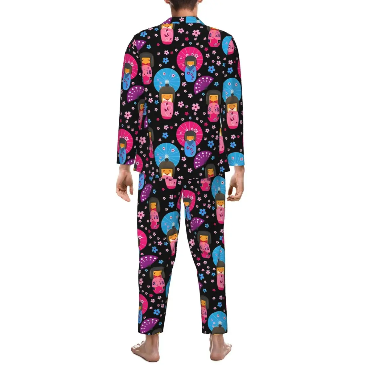 Ensemble de pyjama esthétique à manches longues pour hommes, vêtements de nuit pour chambre de poupées japonaises, motif Warrieshi, maison romantique respirée imbibée, 2 pièces