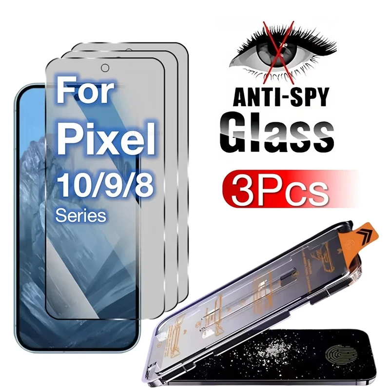 

3PCS Dust Free Instal Screen Protector For Google Pixel 9A 8A 7 7A 6A 8 9 10 Pro XL Fingerprint Unlock Privacy Tempered Glass