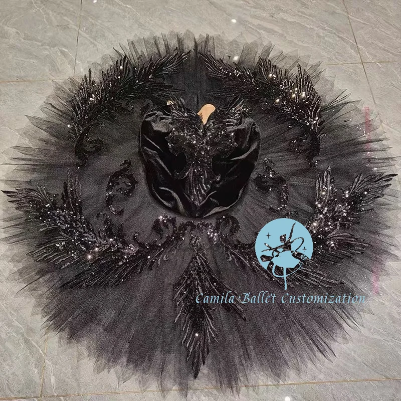 Simple new black swan silver fairy ballet TUTU competition performance skirt tailored for adults and children